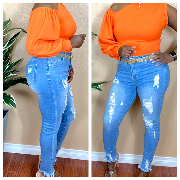 High Waist Distressed Skinny Denim